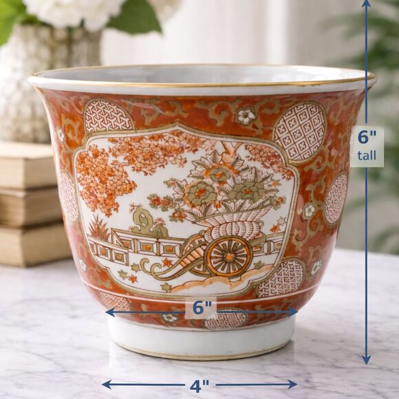 Vintage Imari Style Porcelain Cachepot Planter | Hand-Painted WOCO Japan - Picture 2 of 8